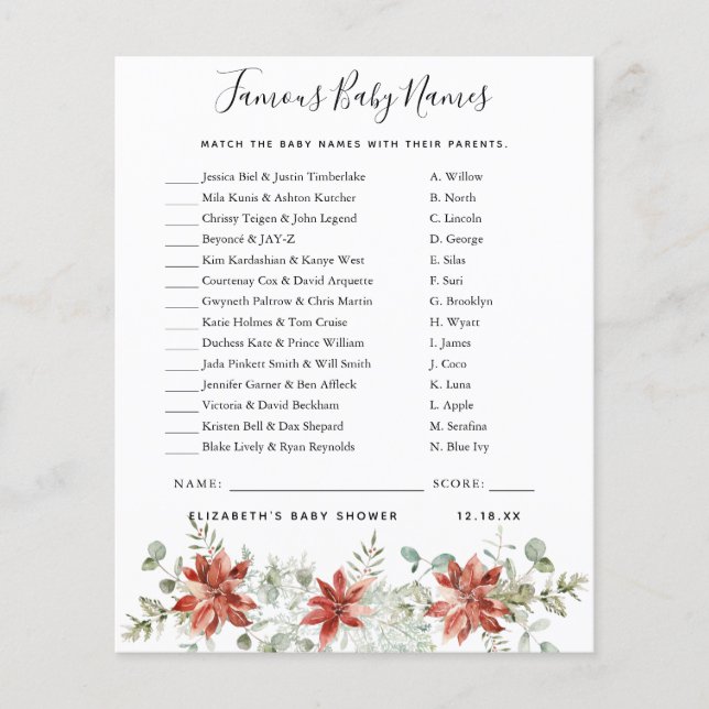 Noms de bébés célèbres | Jeu Baby shower (Devant)