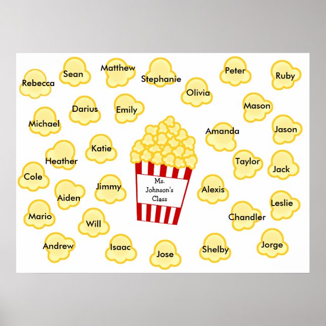Noms de classe Poster de l'enseignant Popcorn - Ad (Devant)