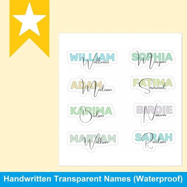 Noms de famille transparents, Stickers étanches mo (Waterproof FULL NAME STICKER - Customized Stickers, Water bottle sticker, Laptop Decal)