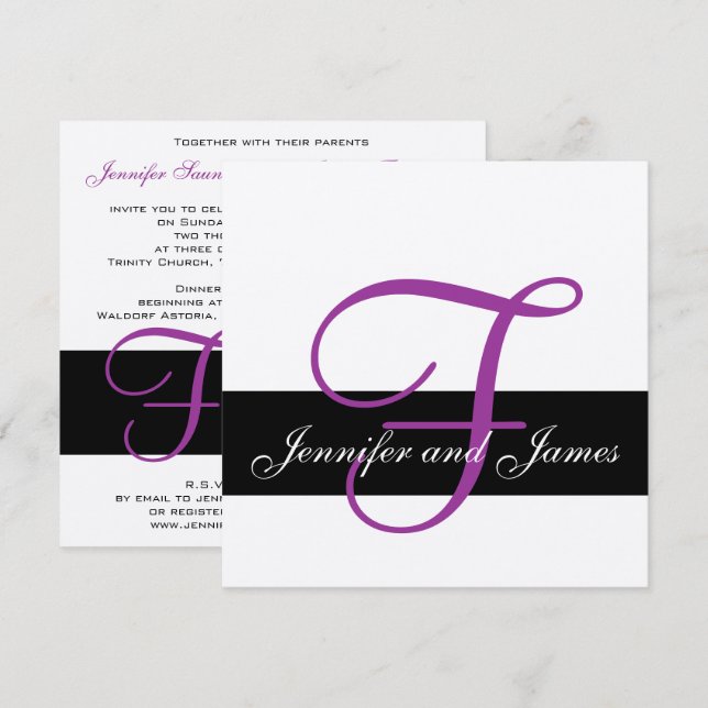 Noms de monogramme Faire-part de mariage argenté p (Devant / Derrière)
