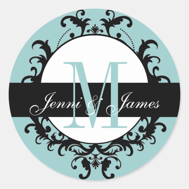 Noms de monogramme Mariage bleu Étiquette d'organi (Devant)