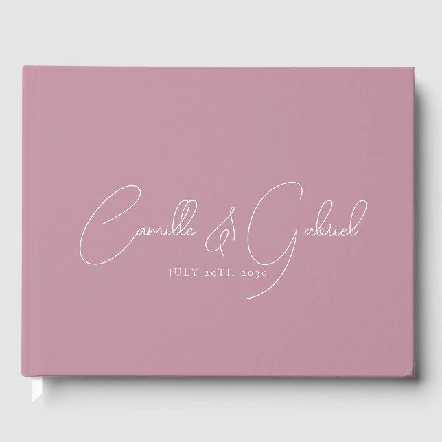 Noms de script blanc Livre d'or de mariage rose po (Recto)