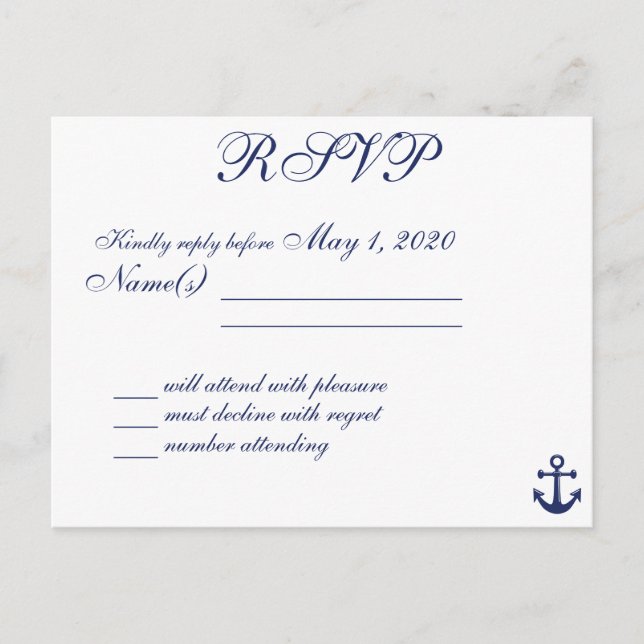 Noms des cartes postales RSVP Marine Blue Nautical (Devant)
