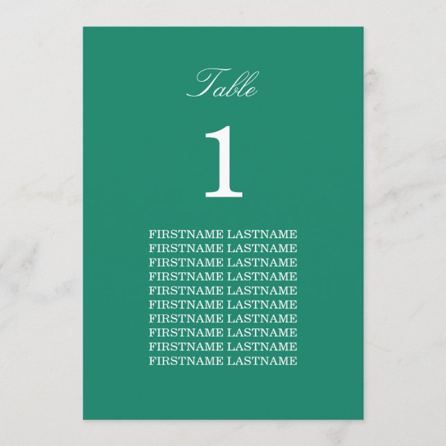 Noms des invités Carte Emerald Green Table (Devant)