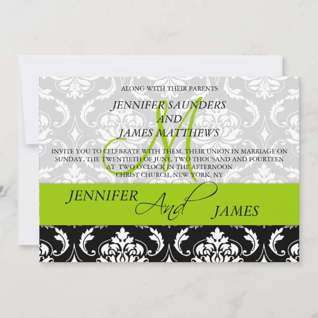 Noms des monogrammes Damas Faire-part de mariage v (Devant)
