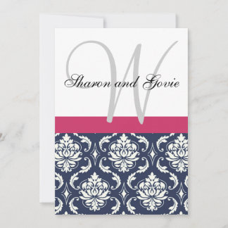 Noms des monogrammes de Damas bleus Faire-part de