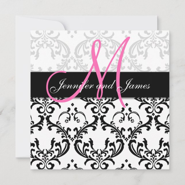 Noms des monogrammes des invitations Mariage damas (Devant)