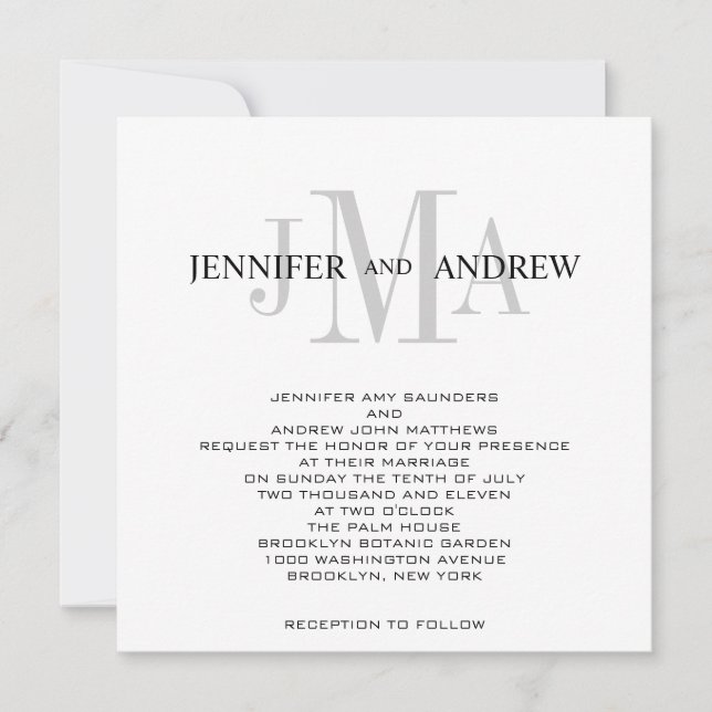 Noms des monogrammes Invitations de mariage Blanc  (Devant)