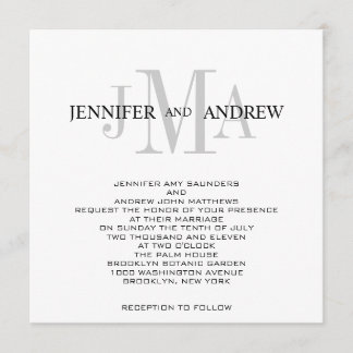 Noms des monogrammes Invitations de mariage Blanc