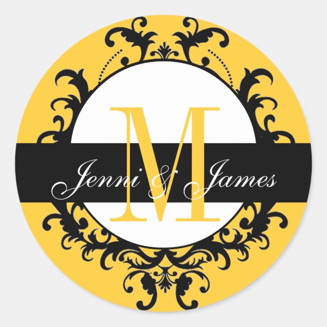 Noms des monogrammes mariages Ornat Étiquette jaun (Devant)