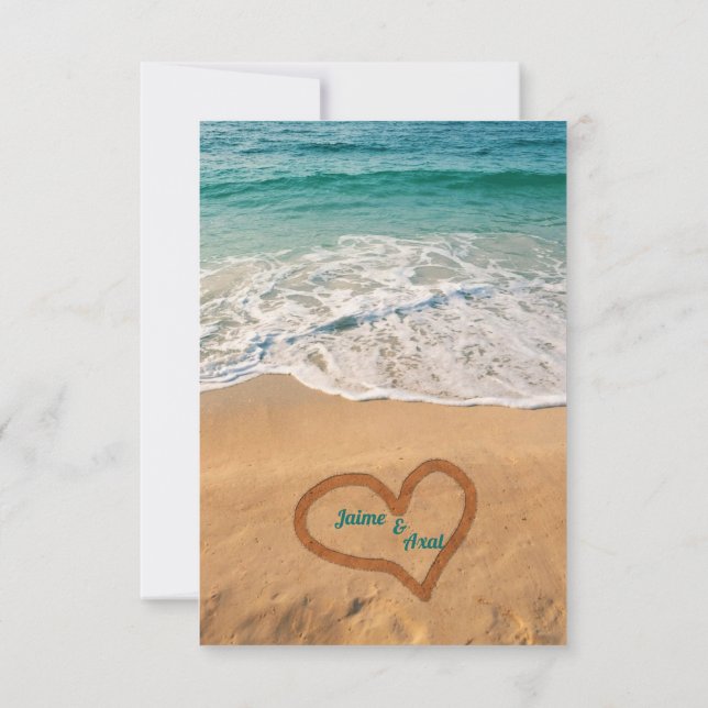 Noms en coeur sur la plage Mariage RSVP (Dos)