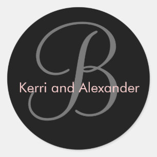 Noms et monogramme initial B Sticker noir et rose