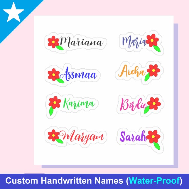 Noms manuscrits & fleurs : autocollants imperméabl (Personalized floral Stickers for Girls)