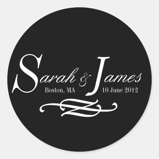 Noms Monogrammes Date Lieu Mariage Étiquettes (Devant)