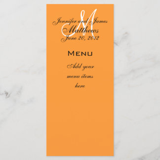 Noms Monogrammes Date Mariage Cartes de menu Orang