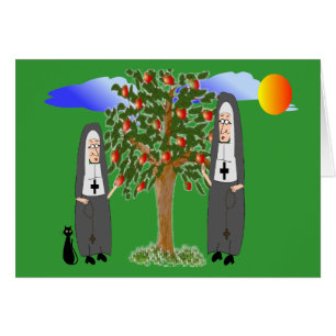 Nonnes volant des cartes et des cadeaux de pommes