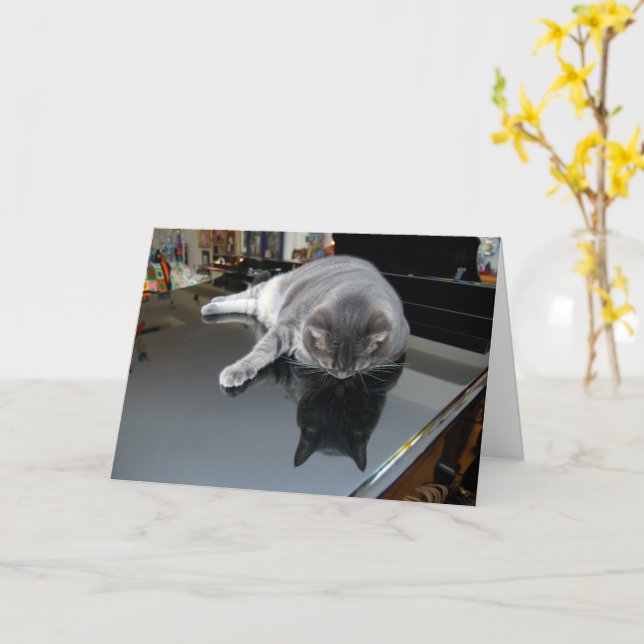 Nora The Piano Cat - Carte pliée vierge - Style 00 (Fleur jaune)