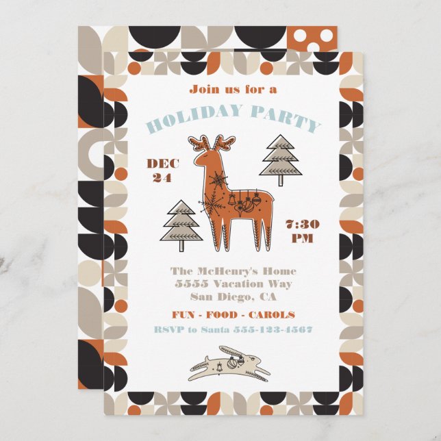 Nordic Mod Reindeer Fête Invitation (Devant / Derrière)