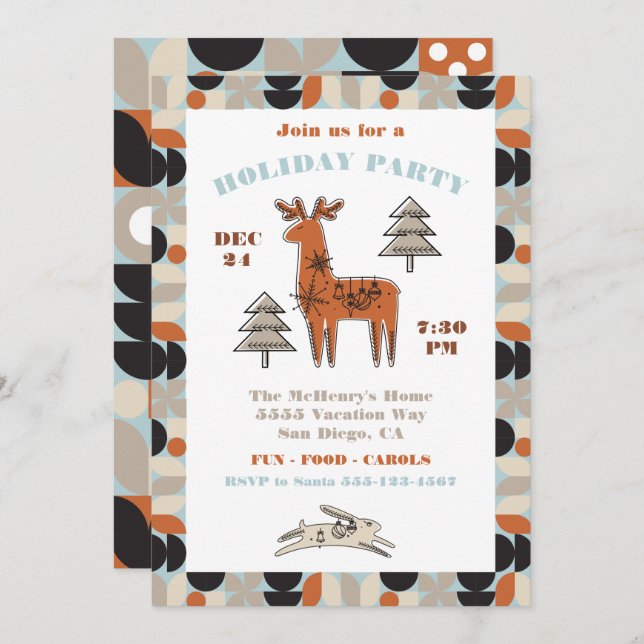 Nordic Mod Reindeer Fête Invitation (Devant / Derrière)