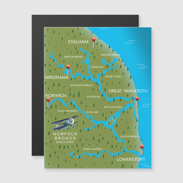 Norfolk Broads Angleterre Map. (Devant / Derrière)