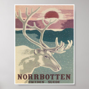 Norrbotten Suède, Cerf, Poster Vintage voyage