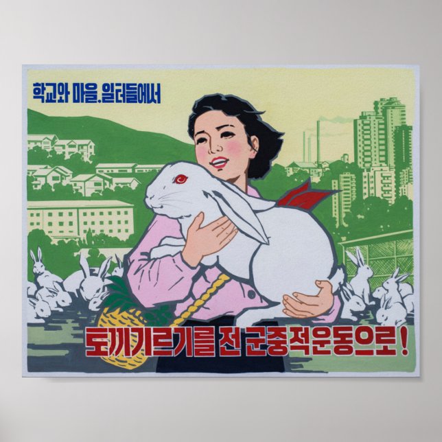 North Korean Propaganda Poster - Red Eye Bunny (Devant)