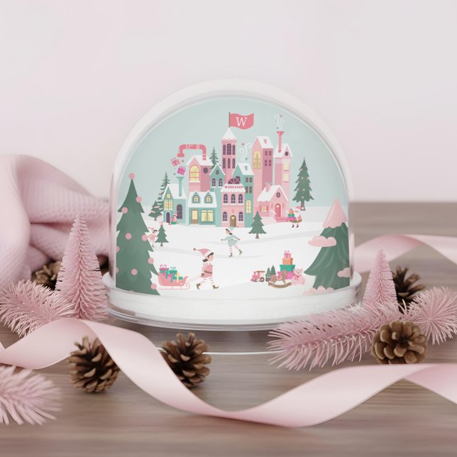 North Pole Elf Workshop Santa Pink Village Photo (North Pole Elf Workshop Santa Pink Village Photo Snow Globes (Front))