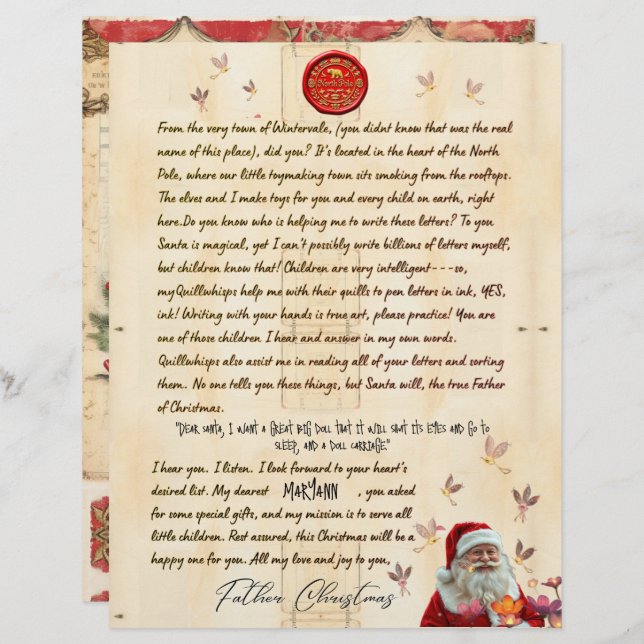 North Pole Personal Christmas Letter From Santa (Devant / Derrière)