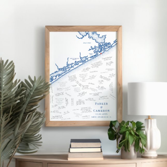 North Topsail Beach Map Mariage Poster du livre d' (North Topsail Beach NC Map Wedding Guest Book Poster in Elegant Navy Blue from Coastal Map Designs)