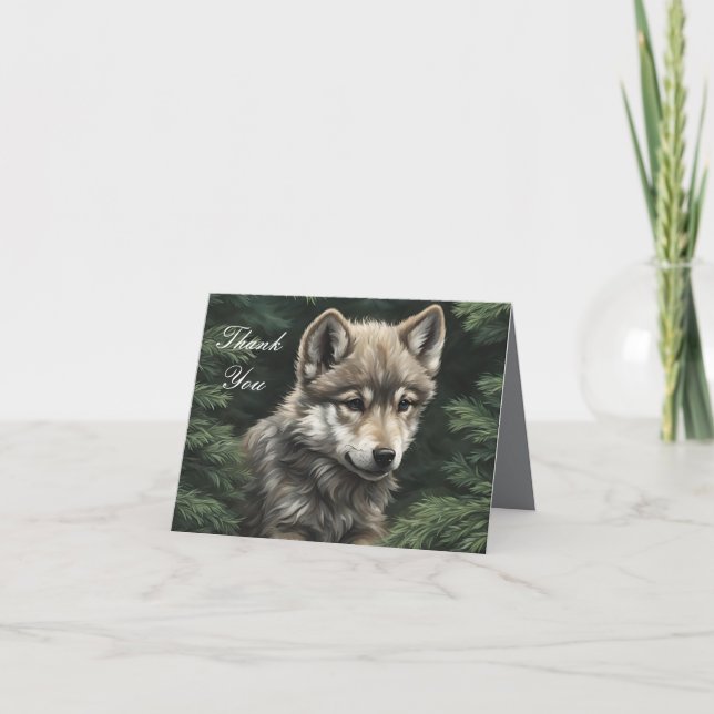North Woods Wolf Cub plié Carte de remerciements (Devant)