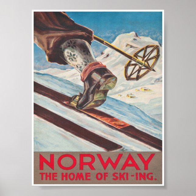 Norvège Accueil du ski Poster de ski Vintage (Devant)
