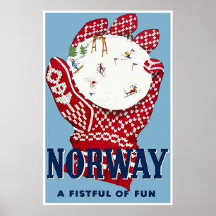 Norvège, affiche de voyage de ski