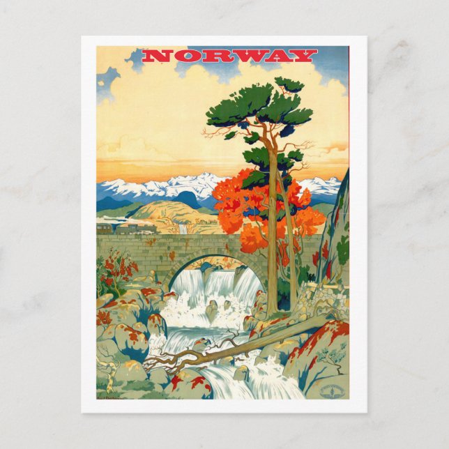 Norvège, cascade, carte postale de voyage vintage (Devant)