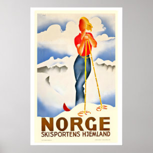Norvège la patrie du ski Affiche de ski vintage