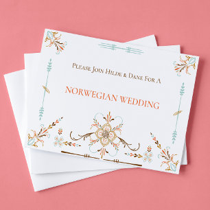 Norvège Romaling Folk Art Wedding Invitations