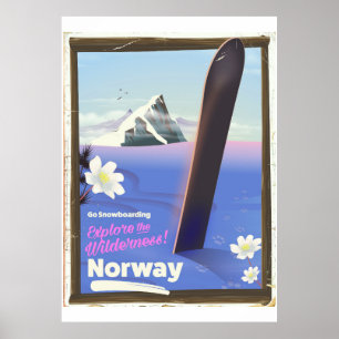 Norvège Snowboard affiche de voyage de style vinta