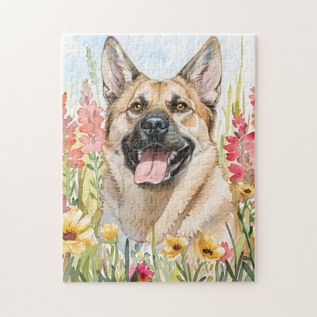 Norwegian Elkhound Watercolor Puzzle (Vertical)