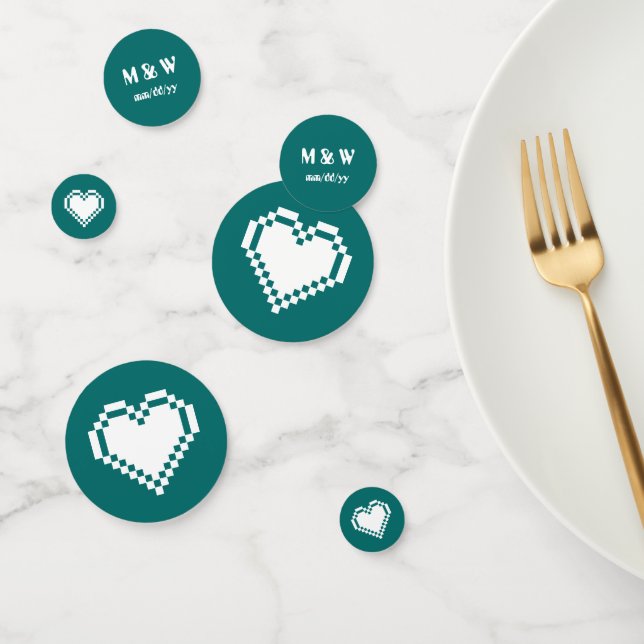 Nos Coeurs 8 bits dans Confetti Table Turquoise (Groupe)