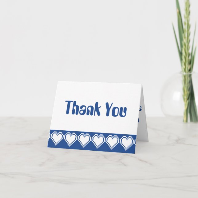 Nos coeurs 8 bits en Carte de remerciements bleu (Devant)