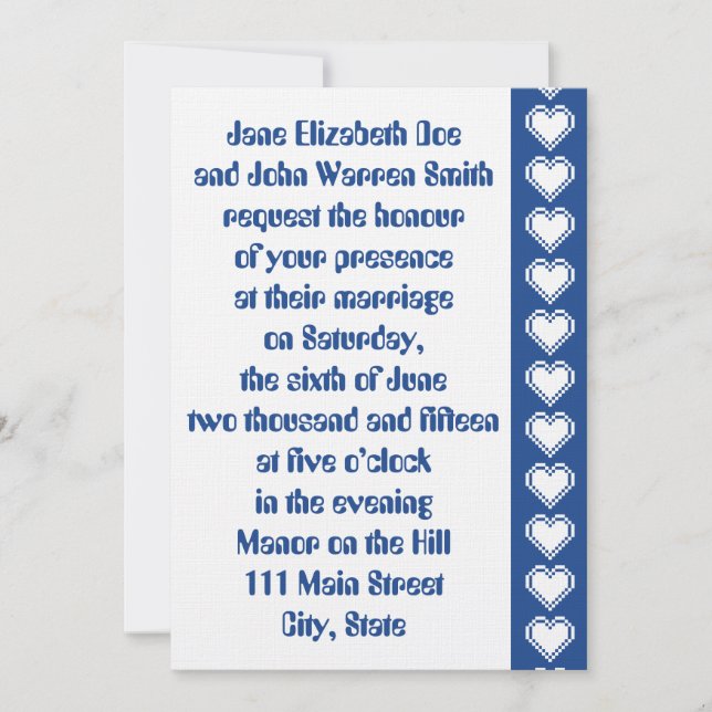 Nos Coeurs 8 bits en Faire-part de mariage Bleu (Devant)