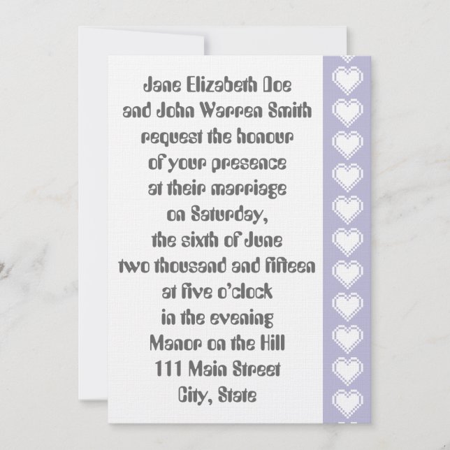 Nos Coeurs 8 bits en Faire-part de mariage Lavende (Devant)