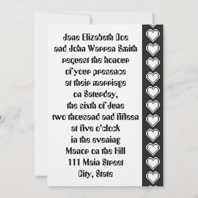 Nos Coeurs 8 bits en Faire-part de mariage noir (Devant)