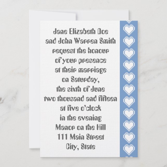 Nos Coeurs 8 bits en Faire-part de mariage Periwin (Devant)
