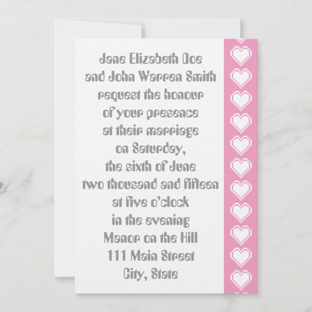 Nos Coeurs 8 bits en Faire-part de mariage rose pé (Devant)