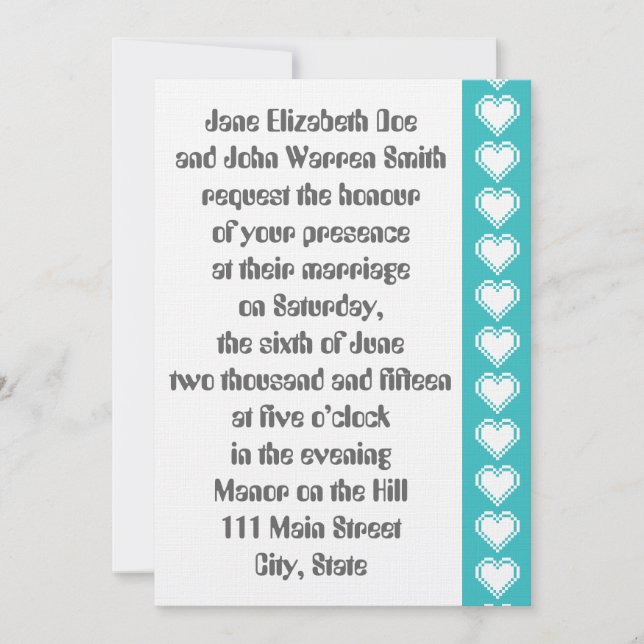 Nos Coeurs 8 bits en Faire-part de mariage Turquoi (Devant)