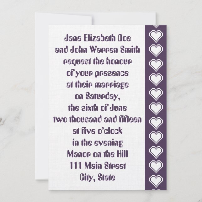 Nos Coeurs 8 bits en Faire-part de mariage violet (Devant)
