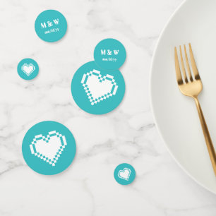 Nos Coeurs 8 bits en Table Turquoise Confetti
