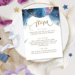 Nos étoiles alignées Thème céleste Aquarelle Menu<br><div class="desc">Dégustez vos invités avec ce magnifique menu à thème céleste avec de magnifiques taches d'aquarelle douce flottant et constellations célestes globe à la fois devant et derrière. Calligraphie manuscrite moderne détails à l'avant et à l'arrière. Le menu sur le devant et le thème sur le dos avec vos nom(s), événement...</div>