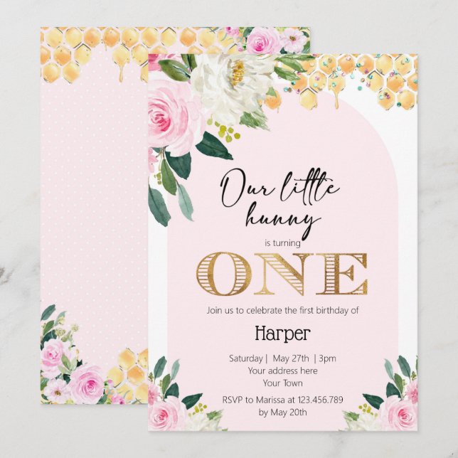 Nos Petites Filles Hunny Bee 1er Invitation Annive (Devant / Derrière)