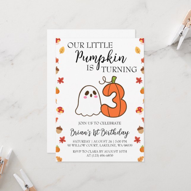 nos petites invitations d'anniversaire de citrouil (Devant/Arrière en situation)